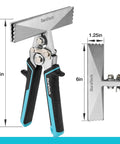 6 Inch Sheet Metal Bender With Ergonomic TPR Handle, Straight Jaw Hand Seaming Pliers shown from front and side view