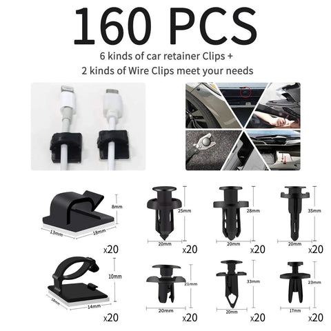 200 Piece Car Trim Removal Tool Kit Set with plastic fasteners and wire clips for auto interior trim.