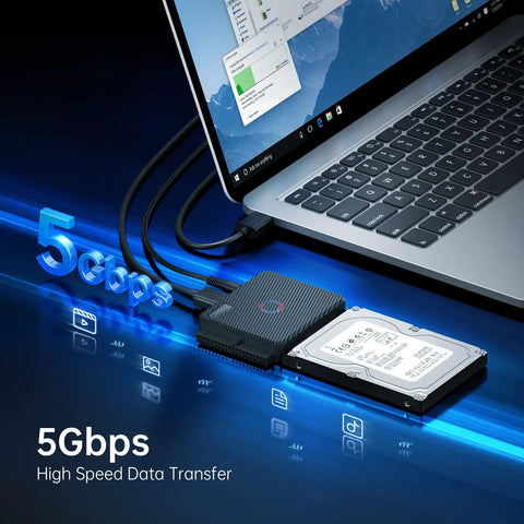 Universal SATA IDE To USB 3.0 Hard Drive Adapter Cable For 2.5 Inch And 3.5 Inch HDD, 2.5 Inch SSD, And 5.25 Inch DVD CD Drives With Plug And Play, Fast Data Transfer, Great For Data Recovery, connected to laptop and HDD