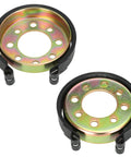 Close-up of 4 Inch Rear Drum Brake Band And Cable Kit Easy To Install For Go Karts Yard Carts Dune Buggies Mini Bikes with steel drum hub