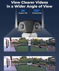 Dual Lens 2K 4MP Outdoor WiFi Security Camera With 150 Degree Ultra Wide View Color Night Vision demonstrating coverage
