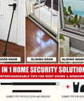 3 In 1 Door Security Bar And Barricade For Home Defense And Travel Heavy Duty Adjustable Iron Door Stopper For Hinged And Sliding Doors Easy Install Sturdy Brace Great For Apartments Dorms And On The Go shown with interchangeable tips and usage examples.