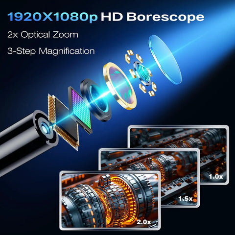 Handheld Endoscope Camera With Light 2.8 Inch IPS Screen IP67 Waterproof Borescope with optical zoom and lens components