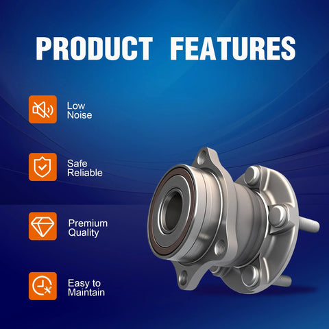 Rear Wheel Bearing Hub Assembly With ABS For Subarus And More, 5 Lug, Direct Fit Replacement product features displayed