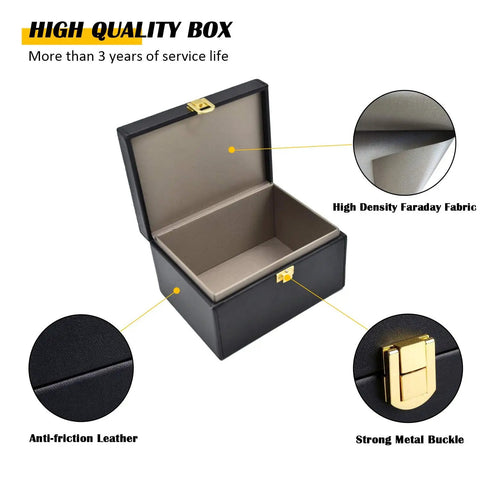 Faraday Box Key Fob Protector For Car Keys with high-density Faraday fabric, anti-friction leather, and strong metal buckle