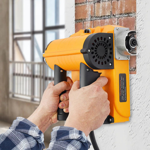 Rugged Workhorse Electric Wall Planer And Handheld Power Scraper Featuring Quick Adjust Depth Dial used to strip paint on wall.