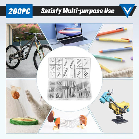 Heavy Duty Compression Springs Kit For Industrial Use with organized 200-piece galvanized coil springs set.