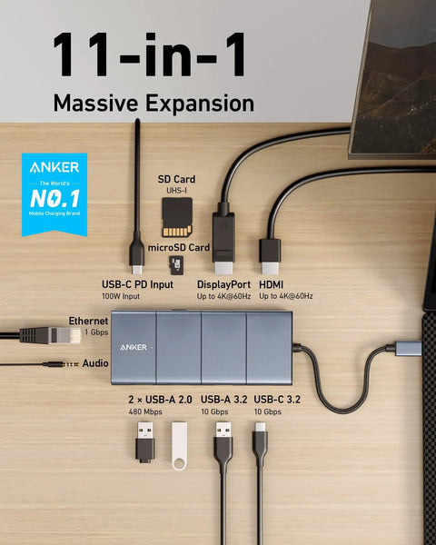 11-In-1 USB-C Docking Hub For Laptops With Dual 4K Monitors, 10Gbps USB-C And USB-A Data Ports, 4K HDMI And DisplayPort installed