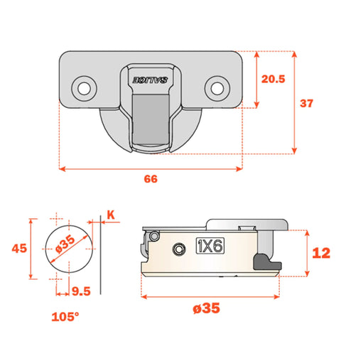 Dimensions of 25 Pack Soft Close Cabinet Hinges With 105 Degree Concealed European Design, One Half Inch Overlay