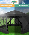 Pop Up Gazebo 15 By 15 Foot Canopy Tent With Sidewalls Screened In For Outdoor Parties And Camping, Easy No Tool Setup, Black