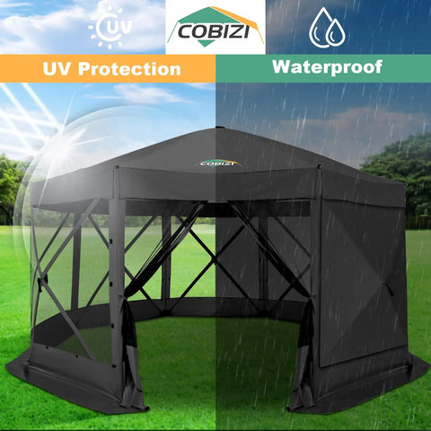 Pop Up Gazebo 15 By 15 Foot Canopy Tent With Sidewalls Screened In For Outdoor Parties And Camping, Easy No Tool Setup, Black