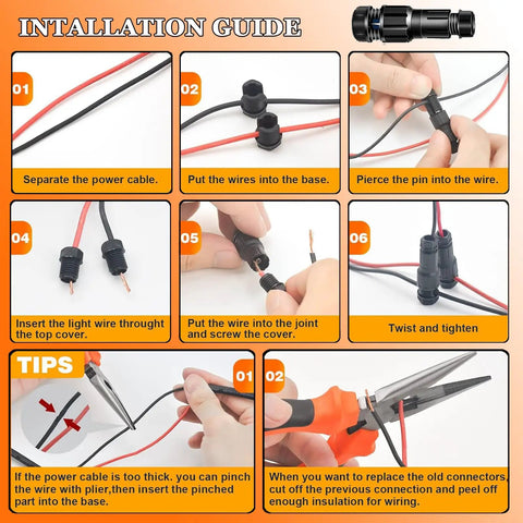 RGB Landscape Lighting Kit 8 Pack 5W Low Voltage 12V Outdoor LED Spotlight installation guide with wiring steps.