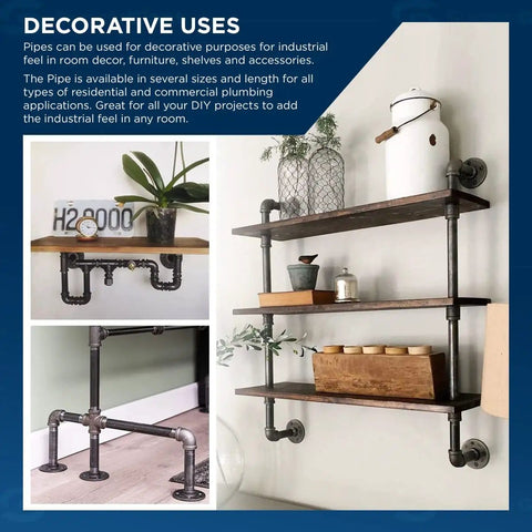 Three Quarter Inch Black Steel Pipe Nipple Set In Ten Pack For DIY Furniture And Black Pipe Shelving One And A Half Inch Length Heavy Duty Malleable Iron With Pre Cut Threads Built To Last For A Rustic Industrial Look DIY Friendly used in shelves and furniture