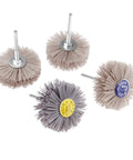 Four Piece Nylon Wheel Brush Set With 80 120 180 240 Grit, Abrasive Grinding Heads On 6mm Threaded Shanks, Built For Rust Removal And Paint Prep