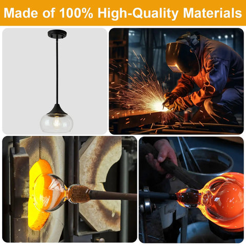Modern Pendant Light Fixture With Clear Glass Shade And Adjustable Drop Wire For Kitchen Island Dining Room Bedroom Matte Black Industrial Lantern, 60inch drop.