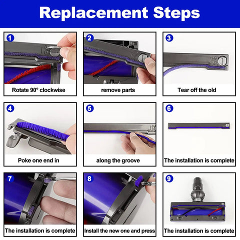 Soft Plush Strips Plus Front Roller Axle Replacement Kit For Dyson V6 V7 Direct Drive Cleaner Head Keeps Suction Smooth Reduces Resistance Easy DIY Install Durable Maintenance Part For Daily Cleaning