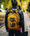 Golden Floral Bee Printed Unisex Backpack With Large Capacity worn by person outdoors
