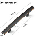 Oil Rubbed Bronze Curved Cabinet Handles Arch Drawer Pulls For Kitchen 3 Inch Hole Centers 25 Pack with measurements displayed