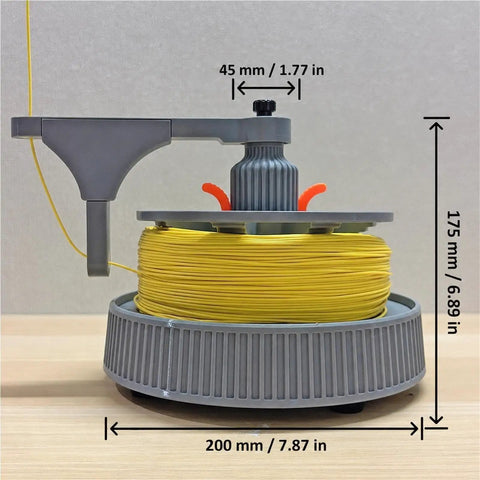 Slick Tangle Free Cable Dispenser, Desktop Wire Spool Reel Stand Featuring Dual Bearing Rotation For Smooth Horizontal And Vertical Cord Feeding, Totally Hassle Free Setup with yellow wire.