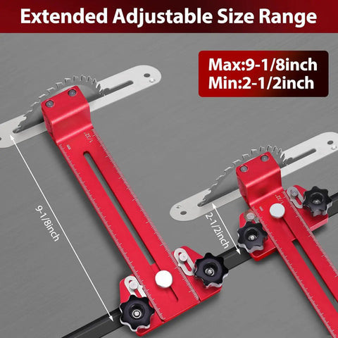 Pro Grade Aluminum Track Jig For Narrow Cuts, T Slot Guide with measurement markings on table saw, extended size range.