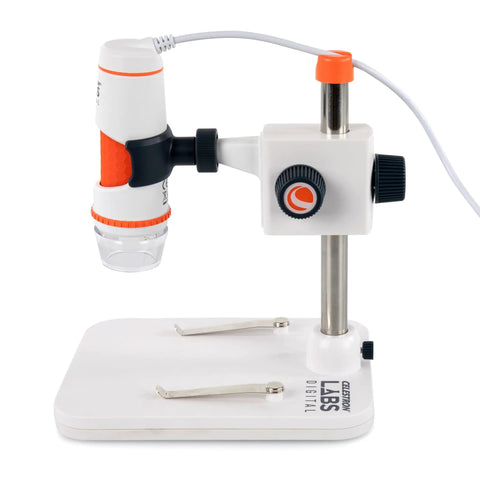 5MP Handheld Digital Microscope With 20X To 200X Magnification And True IR Cut Lens For Clear Detail On Coins, Circuits, Textiles, Insects And More, High Resolution Images And VGA Video on stand