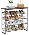 Five Tier Shoe Rack Organizer For Entryway With Adjustable Tilt And Feet Holds 16 Through 20 Pairs Rustic Brown And Black Space Saver
