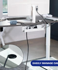 Under Desk Cable Management Tray For A Clean Home Office, 16.5 Inch Cord Organizer in use under an office desk concealing cables.