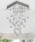 Dope Chrome Modern Crystal Raindrop Chandelier Flush Mount LED Ceiling Light Fixture Pendant Lamp in room setting