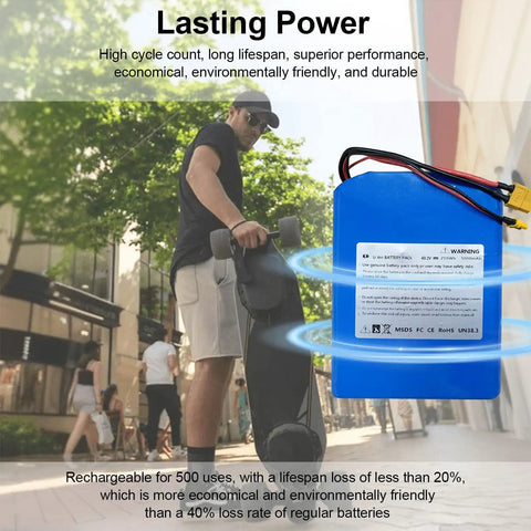 43.2V 5Ah Battery Pack Replacement For WowGo 2S Pro 2S Max 3X And 3E Electric Skateboard near skateboarder on street