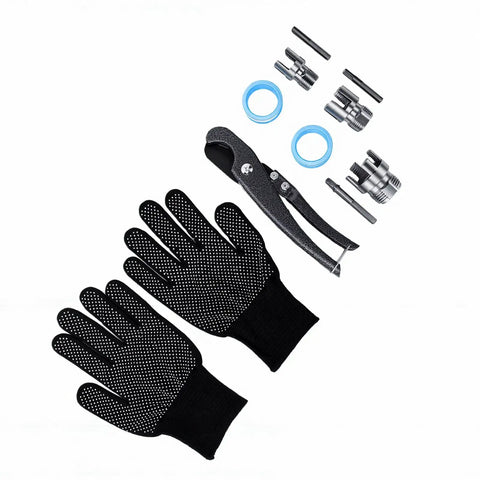 Effortless Pipe Threading Set for PVC fittings with tools, handles, gloves, and thread kits for internal and external threads.