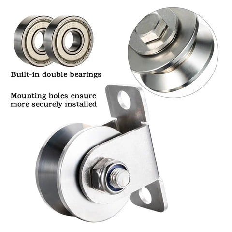 Cable Pulley Wall Mount With 48mm Wheel Dual Bearings Stainless Steel V Type Rope Pulley For Pulley System And Sliding Gate