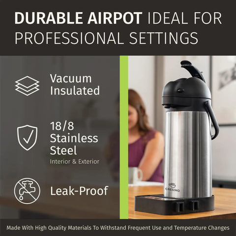Three Liter Coffee Dispenser With Pump And Tray 102Oz Keeps Drinks Hot Up To 12 Hours And Cold For 36 Hours Stainless Steel Thermal Carafe in office