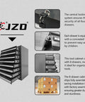 Badass Metal Workbench Station With Locking Rolling Chest Full Pegboard Setup Heavy Duty Wood Top Garage Tool Cabinet Storage System No Drill Install Needed, featuring central locking system and 8 drawers.