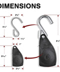 Dimensions of Heavy Duty Rope Ratchet 1/2 Inch With Locking Pulley Adjustable Hanger for grow lights and camping