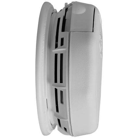 Side view of Interconnected Dual Sensor Smoke Alarm With Battery Backup Hardwired SM300-AC 6-Pack for home safety upgrade.