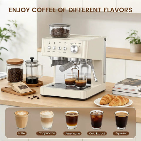 Top Shelf Espresso Machine With Built In Burr Grinder And 20 Bar Pump For Killer Coffee Shots And Includes Precision Milk Frother Steam Wand And Tamping Kit For Smooth Lattes Every Single Day on countertop brewing espresso.