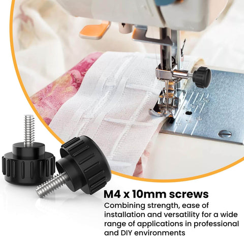 Knurled M4 Thumb Screws 10 Mm Thread Black Round Clamping Screws Stainless Steel With 14 Mm Head Diameter for sewing machine