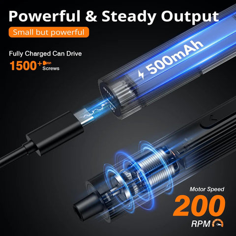 Close-up of 500mAh battery and 200 RPM motor in Compact 155 In 1 Mini Electric Screwdriver Cordless Set With 5 Adjustable Torque Levels