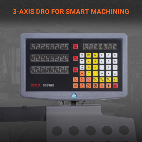 3-axis DRO display for precise machining with digital readouts and control buttons for Rock Solid Benchtop Mini Mill Drill Machine