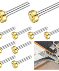 12 Pack Heavy Duty Garage Door Rollers Wheels For One Inch Truck And Trailer Doors Track Replacement Set Seven Sixteenth Inch Diameter Two And Three Quarter Inch Long Rod Steel Roller Wheels Built To Withstand High Impact And Corrosion, showing multiple gold and silver rollers and an installation example.