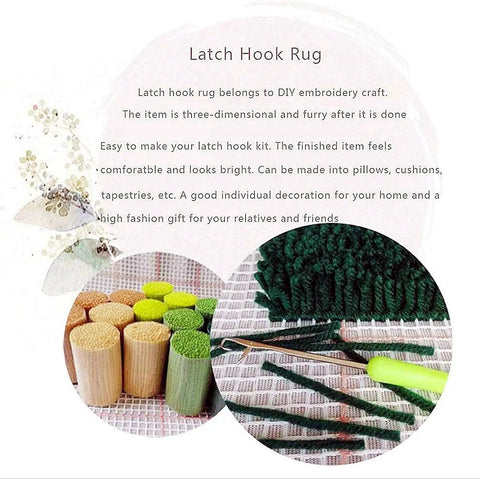 Butterfly Latch Hook Rug Kit for Adults and Kids Beginner Friendly DIY Embroidery Craft Set with yarn, hook, and canvas details