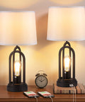 Set Of 2 Farmhouse Table Lamps For Living Room With Dual USB Ports, 3 Way Brightness Retro Industrial Nightstand Lamps Lit
