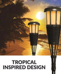 4 Pack Solar Powered Flickering Flame Outdoor Island Torches With Realistic Dancing Flame LED Safety Lighting at sunset