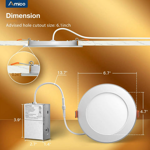 Top Notch 24 Pack 6 Inch Led Recessed Ceiling Lights With Subtle Night Light Setting Offering 5CCT Tunable Glow And 1100 Lumen Kick For Real House Renovation Vibes dimensions displayed with cutout sizes