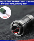 Die Grinder Collet Kit Four Piece Set For 1/8 And 1/4 Inch Bits Includes 3mm And 6mm Collets with close-up of 6mm collet