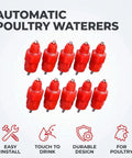 Set of ten Heavy Duty Automatic Poultry Watering Nipples With Screw Style Mounting For Chickens Ducks Geese bold red plastic design.