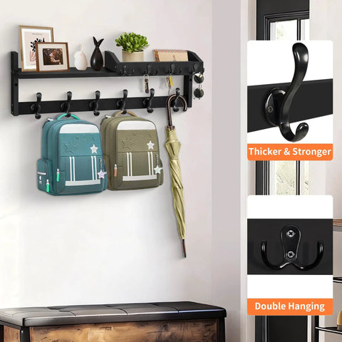 Sturdy Dope 4 In 1 Wood Coat Rack Wall Mount With Shelf 27.5 Inch Entryway Storage Organizer with bags and umbrella