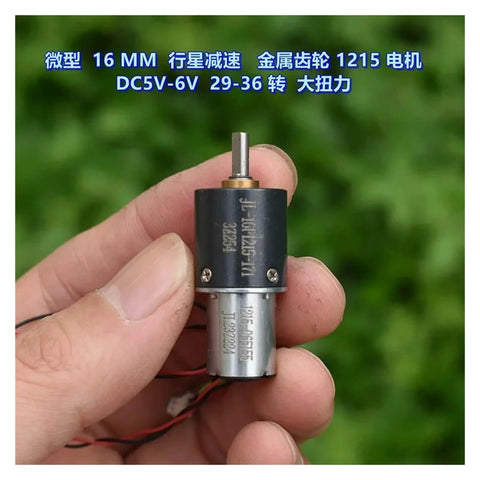 16mm Planetary Reduction Gearbox for DC Motors Electronic Starter 5V To 12V 6V 36 RPM in hand showcasing metal gearcase