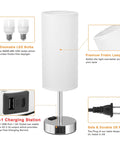 Set Of 2 Touch Lamps For Bedrooms With 3 Way Dimming, USB C Ports And Outlets, close-up on lamp features