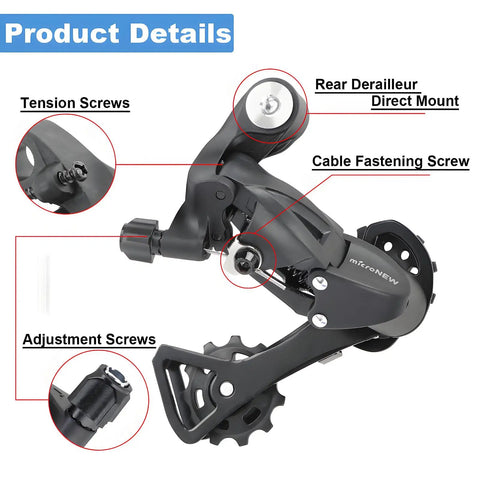 Rear Derailleur For Mountain And Road Bikes, 7 8 9 10 11 Speed Compatibility, Direct Mount, Steel Body With PA Nylon Guide Wheel Details